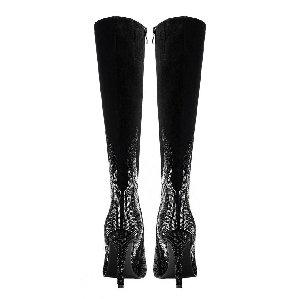 Black and Silver Flaming Hot Knee High Boots