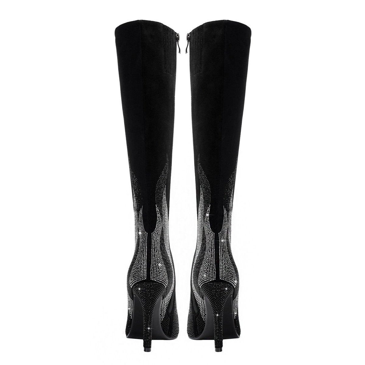 Black and Silver Flaming Hot Knee High Boots