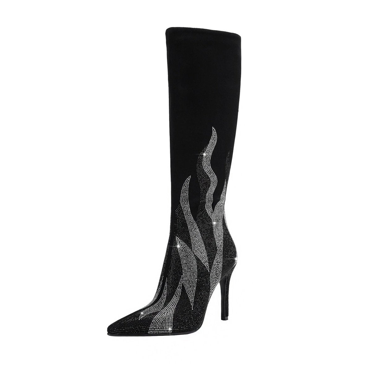 Black and Silver Flaming Hot Knee High Boots