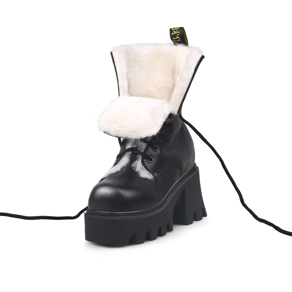 Fluffy Winter Thick Bottom Black Ankle Boots