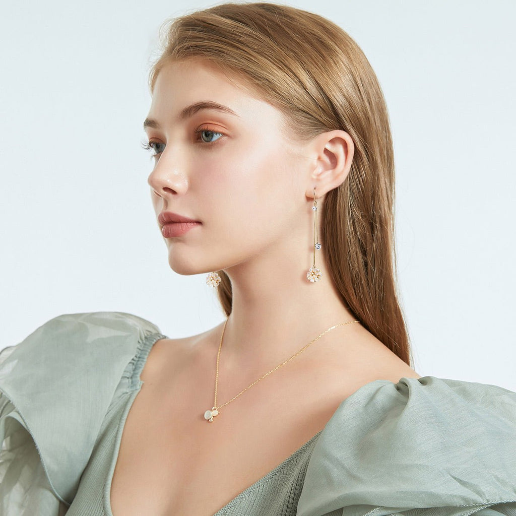 Four-leaf Flower Ball Gold Earrings