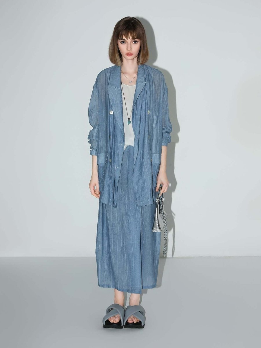 Muberry Blue Relaxed Double-Breasted Blazer