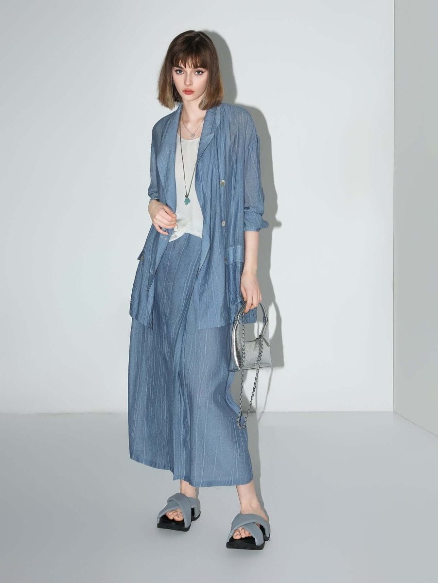 Muberry Blue Relaxed Double-Breasted Blazer