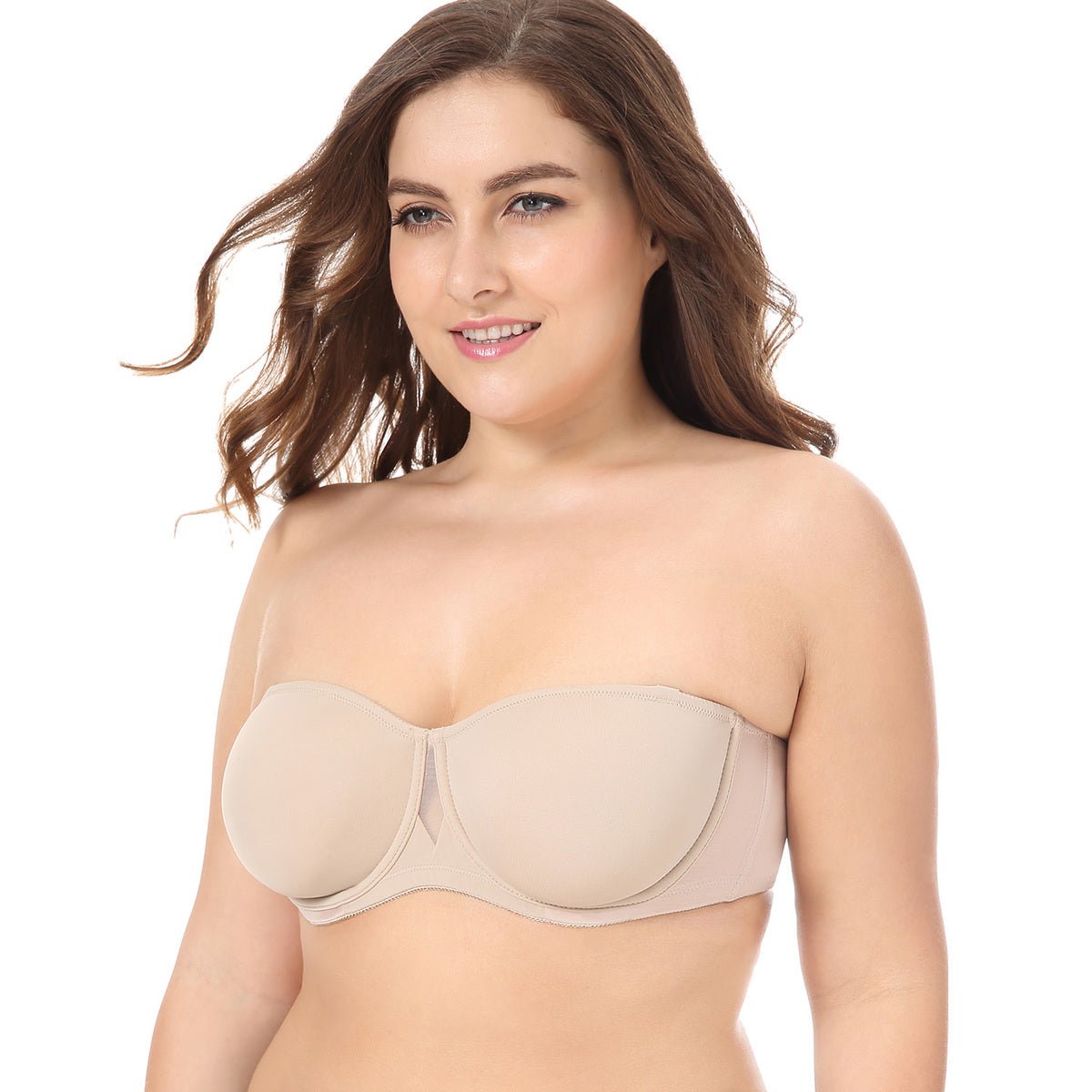 Plus Size Seamless Strapless Underwire Bra – Non-Padded Supportive Bandeau (Up to F Cup)