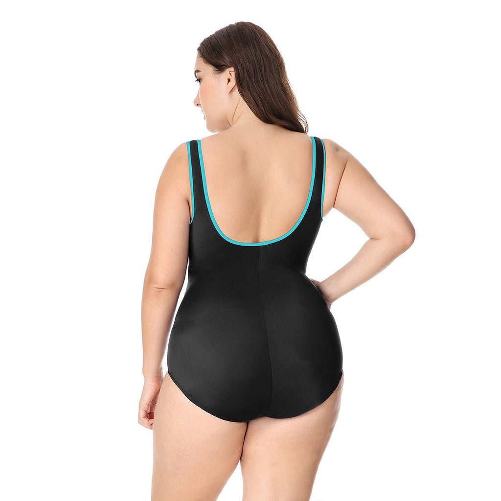 Plus Size Zip Front Tummy Control One-Piece Swimsuit